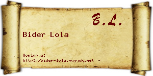 Bider Lola névjegykártya